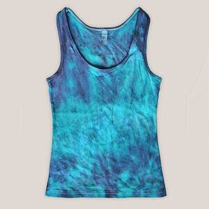 NWT Zerya Blue Teal Tie Dye Cotton Tank Top Women's Yoga Shirt Hand-Dyed